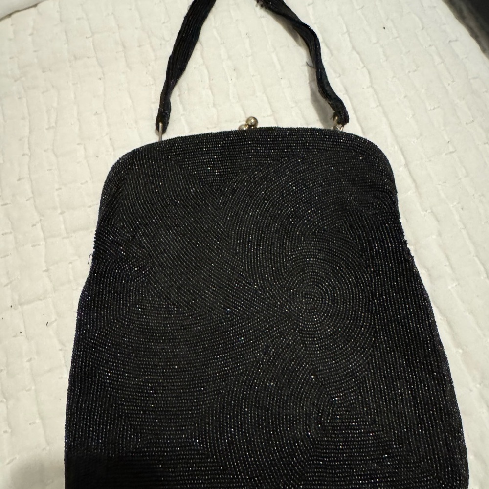 Vintage Black Beaded Evening Handbag
